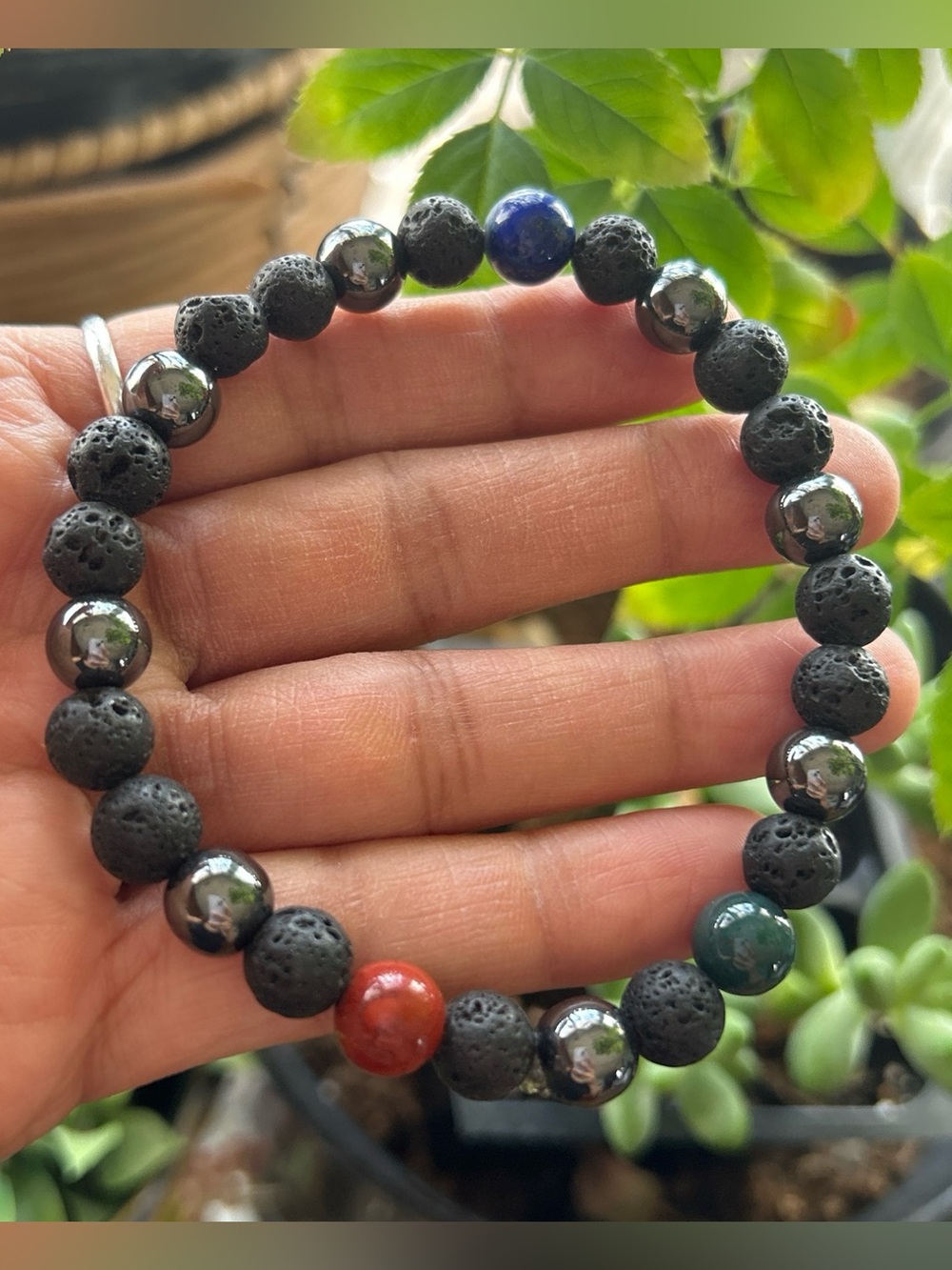 Men's Black Lava Stone Bracelet with Color Accent Beads